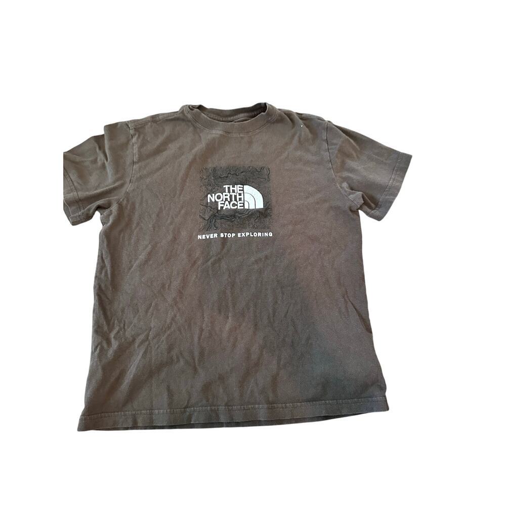 The North Face Boy's Taupe Green Graphic Print Crew Neck T-shirt Size Medium
